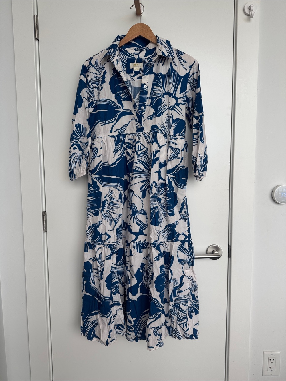 Anthropologie Blue and White Floral Button-Front Midi Dress